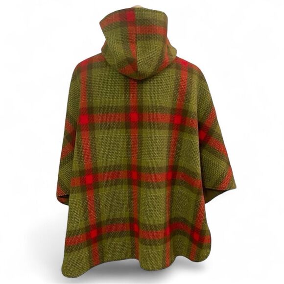 Vintage Pioneer Wear Reversible All Weather Plaid Wool Poncho with Hood - Picture 5 of 16